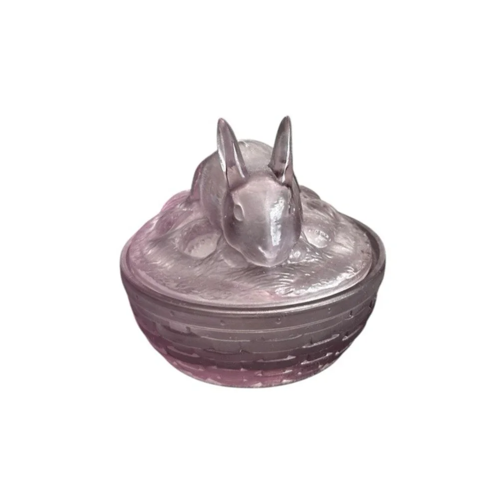 Longaberger 2004 Collectors Club Mini Purple Glass Easter Dish Bunny Nested Lid